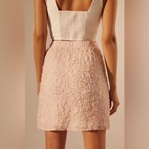 Anthropologie Cloth & Stone Mini Skirt Pink White Striped Sz Medium Crinkle Wrap - Picture 3 of 11